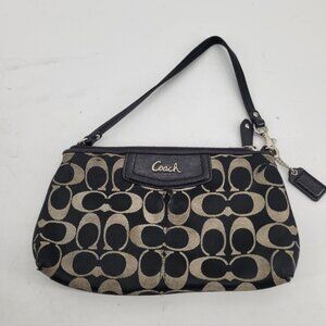 Coach Signature Black and Tan Wristlet Bag
